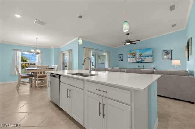 15960 Grassland Ln Unit 2726, Punta Gorda, FL 33982 - kitchen with dishwasher, a sink, ornamental molding, open floor plan, and plenty of natural light