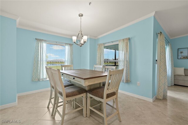 15960 Grassland Ln Unit 2726, Punta Gorda, FL 33982 - dining room with a chandelier, ornamental molding, healthy amount of natural light, and baseboards