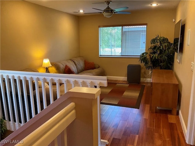 17560 Brickstone Loop, Fort Myers, FL 33967 - living room featuring wood finished floors, ceiling fan, baseboards, and recessed lighting