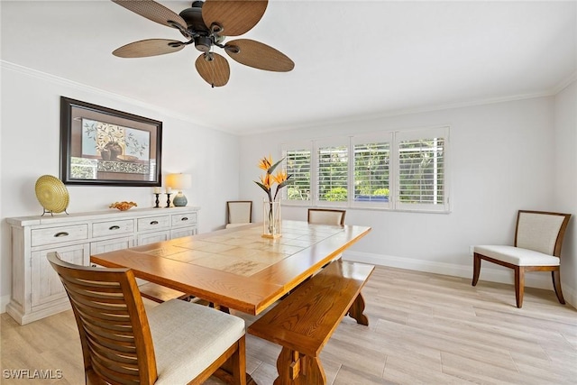 636 Park Shore Dr, Naples, FL 34103 - dining area with ornamental molding, ceiling fan, and light wood-style flooring