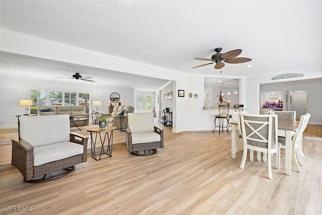 636 Park Shore Dr, Naples, FL 34103 - dining room featuring a ceiling fan, light wood-type flooring, and recessed lighting