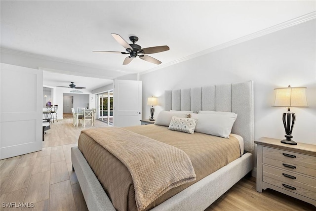 636 Park Shore Dr, Naples, FL 34103 - bedroom featuring ornamental molding, light wood finished floors, and a ceiling fan
