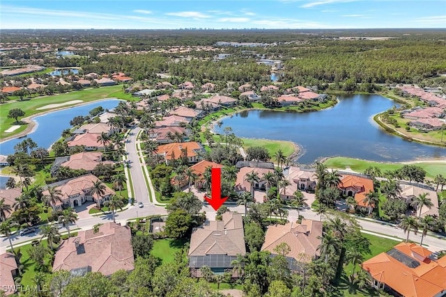 7748 Classics Dr, Naples, FL 34113 - aerial perspective of suburban area with a golf course and a nearby body of water