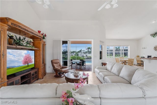 2871 Bracci Dr, Saint James City, FL 33956 - tiled living room featuring a ceiling fan