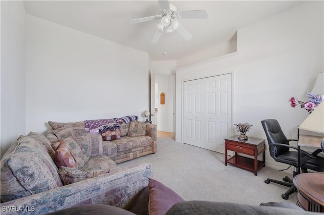 2871 Bracci Dr, Saint James City, FL 33956 - carpeted living room with ceiling fan