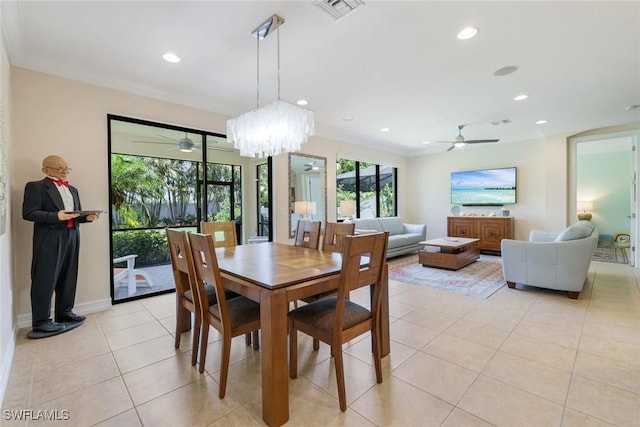 26304 Prince Pierre Way, Bonita Springs, FL 34135 - dining room featuring a ceiling fan, light tile patterned flooring, baseboards, and recessed lighting