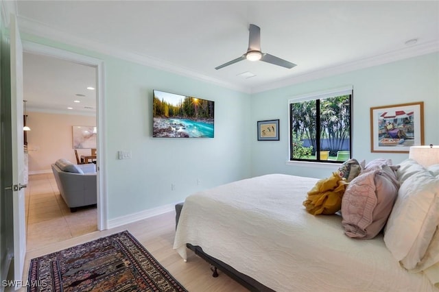 26304 Prince Pierre Way, Bonita Springs, FL 34135 - bedroom with ornamental molding, ceiling fan, baseboards, and recessed lighting