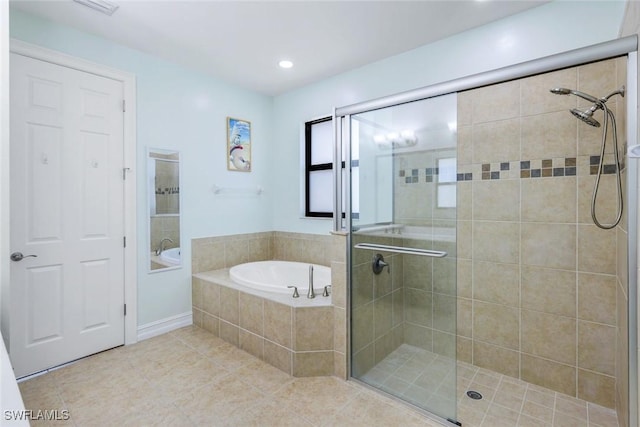 26304 Prince Pierre Way, Bonita Springs, FL 34135 - full bath featuring a shower stall, a garden tub, tile patterned flooring, and recessed lighting