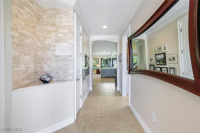 26304 Prince Pierre Way, Bonita Springs, FL 34135 - hallway with light tile patterned floors and recessed lighting
