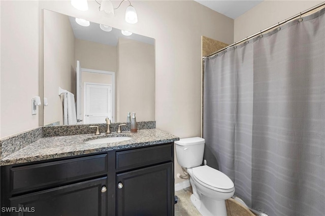 10844 Alvara Point Dr, Bonita Springs, FL 34135 - full bath featuring toilet, vanity, tile patterned floors, and a shower with curtain