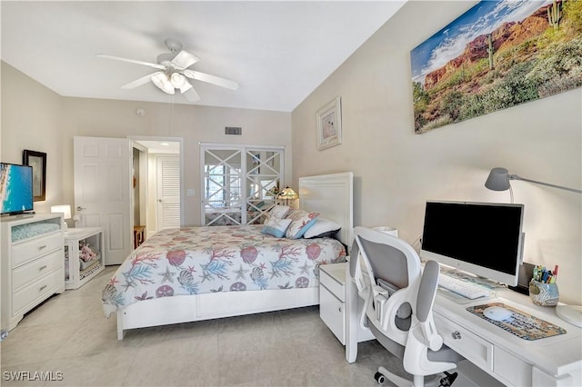 2249 Anchorage Ln Unit B, Naples, FL 34104 - bedroom featuring french doors, an office area, and ceiling fan
