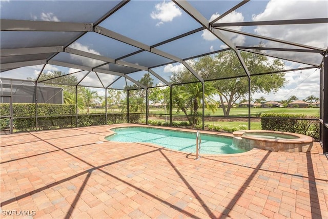 12732 Kinross Ln, Naples, FL 34120 - view of pool with a pool with connected hot tub, a patio area, and a lanai