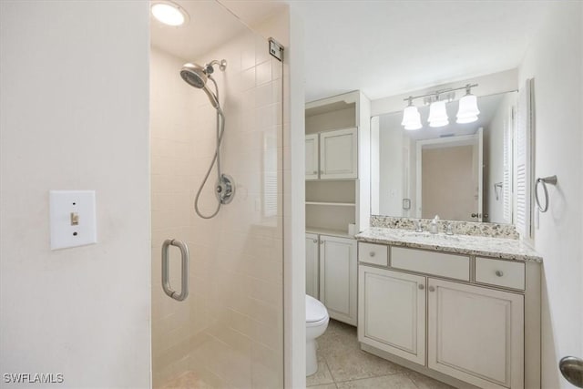 5964 Pelican Bay Blvd Unit 415, Naples, FL 34108 - full bathroom featuring a shower stall, toilet, vanity, and tile patterned flooring