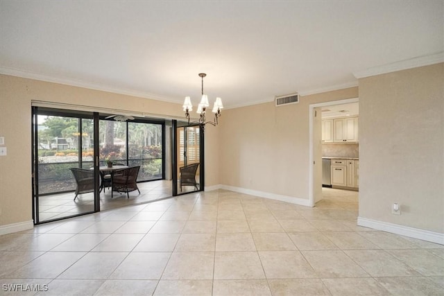 5964 Pelican Bay Blvd Unit 415, Naples, FL 34108 - unfurnished room with a chandelier, light tile patterned flooring, baseboards, and ornamental molding