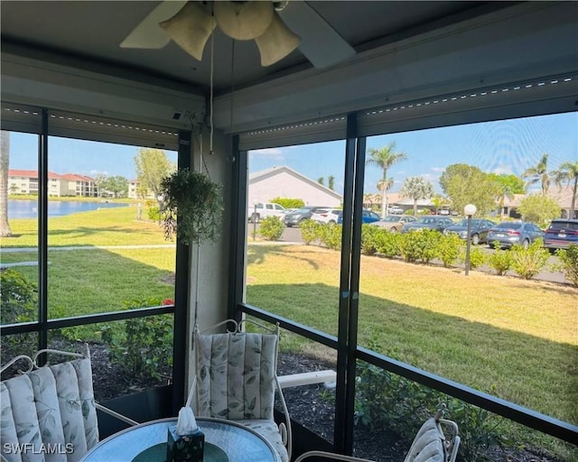 11460 Caravel Cir Unit 5009, Fort Myers, FL 33908 - sunroom / solarium featuring a water view and a ceiling fan