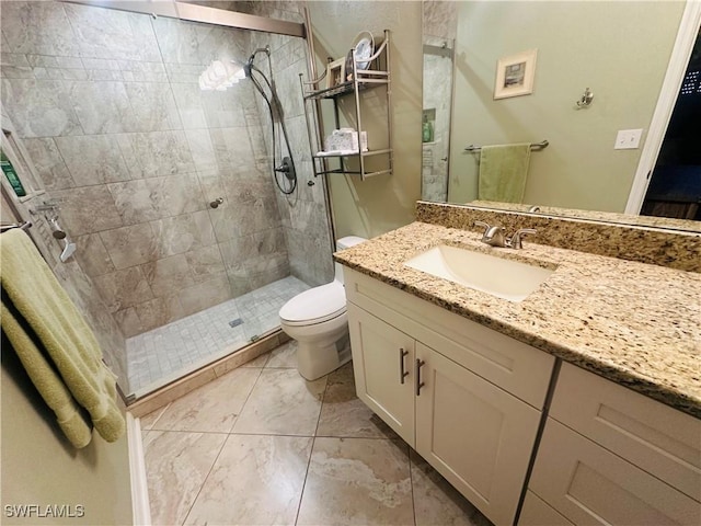 11460 Caravel Cir Unit 5009, Fort Myers, FL 33908 - full bath featuring vanity, a stall shower, toilet, and marble look tiles