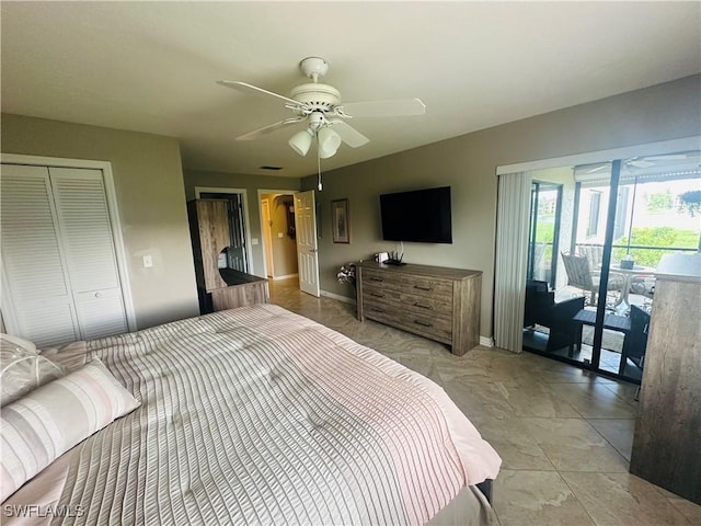 11460 Caravel Cir Unit 5009, Fort Myers, FL 33908 - bedroom featuring access to outside, baseboards, arched walkways, and a ceiling fan