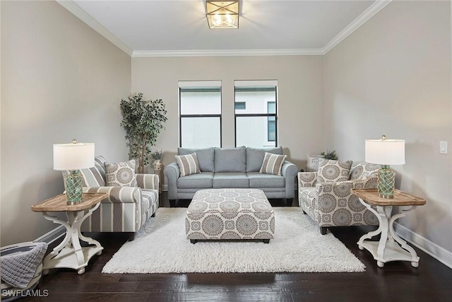 4551 Tamarind Way, Naples, FL 34119 - living area with ornamental molding, baseboards, and dark wood-style floors