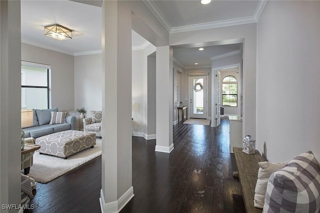 4551 Tamarind Way, Naples, FL 34119 - entryway featuring dark wood-style flooring, baseboards, crown molding, and recessed lighting