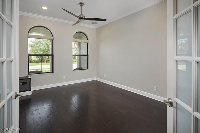 4551 Tamarind Way, Naples, FL 34119 - spare room with ceiling fan, dark wood-type flooring, baseboards, ornamental molding, and recessed lighting