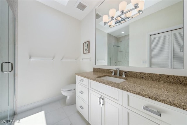 171 Via Napoli, Naples, FL 34105 - full bathroom featuring a stall shower, vanity, toilet, tile patterned flooring, and baseboards
