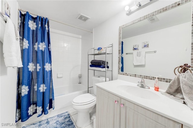 1769 Four Mile Cove Pkwy Unit 915, Cape Coral, FL 33990 - full bath featuring toilet, vanity, shower / bath combo, decorative backsplash, and tile patterned floors