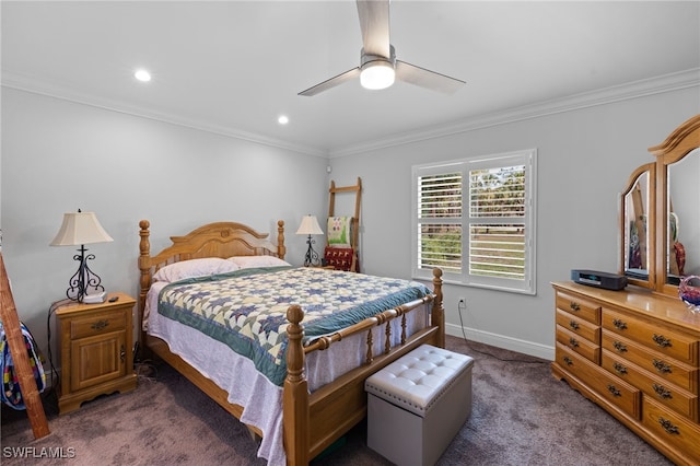 1187 16th Ave NE, Naples, FL 34120 - bedroom with carpet flooring, crown molding, baseboards, a ceiling fan, and recessed lighting