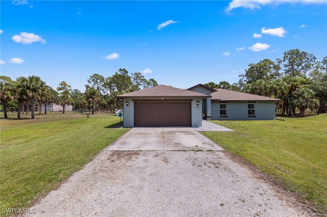1187 16th Ave NE, Naples, FL 34120 - ranch-style home with concrete driveway, a front lawn, a garage, and stucco siding