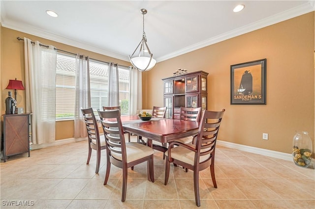 10212 Mimosa Silk Dr, Fort Myers, FL 33913 - dining space featuring light tile patterned floors, baseboards, ornamental molding, and recessed lighting