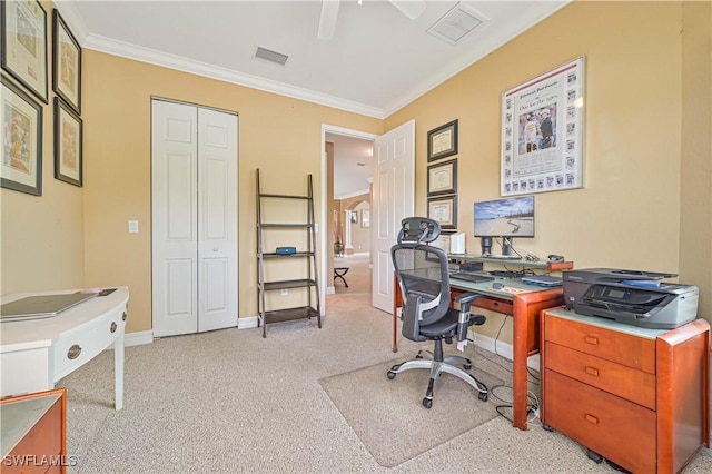 10212 Mimosa Silk Dr, Fort Myers, FL 33913 - office featuring ceiling fan, crown molding, carpet, and baseboards