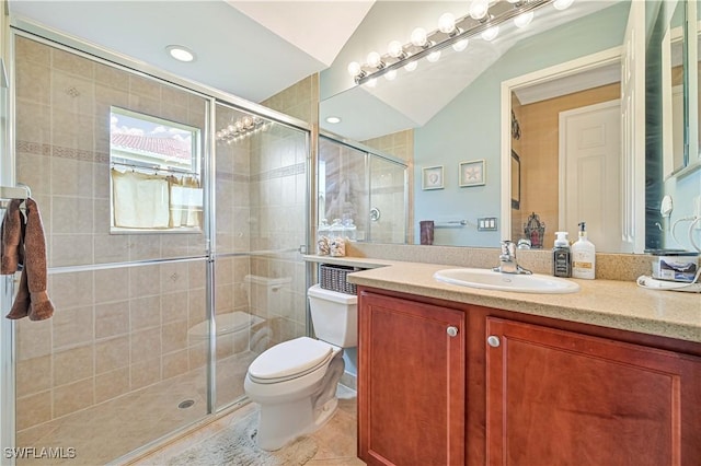 10212 Mimosa Silk Dr, Fort Myers, FL 33913 - bathroom featuring vanity, toilet, a stall shower, and tile patterned floors