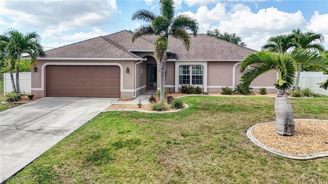 2142 NE 27th Ter, Cape Coral, FL 33909 - ranch-style home featuring stucco siding, an attached garage, concrete driveway, and roof with shingles