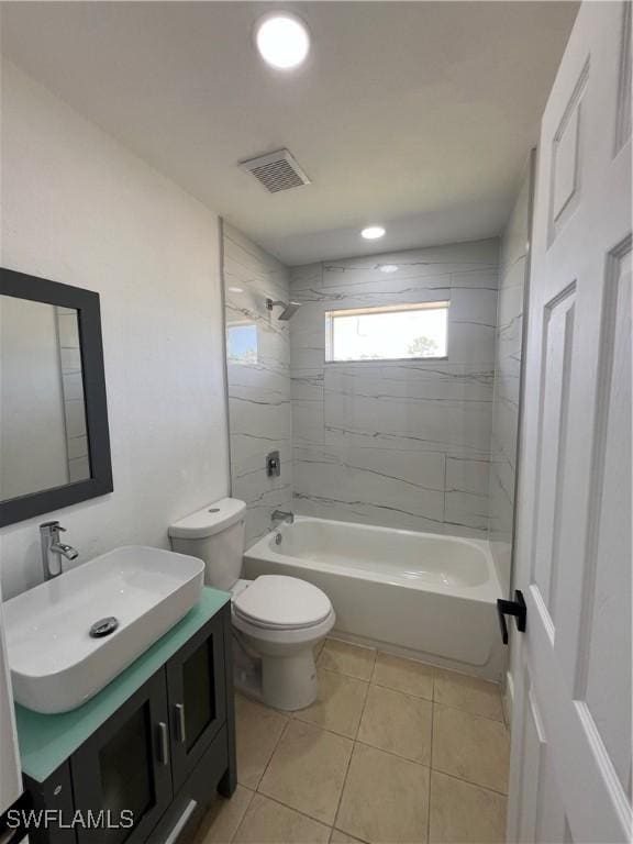 1412/1414 W 12th St, Lehigh Acres, FL 33972 - full bathroom with vanity, toilet, tile patterned floors, shower / tub combination, and recessed lighting