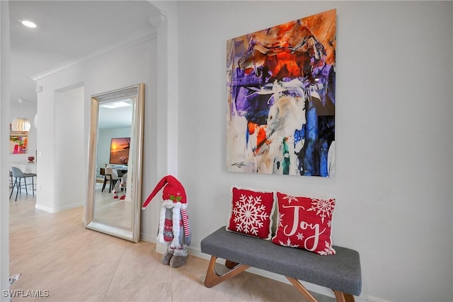 2131 Hamlin St, Naples, FL 34120 - hall with ornamental molding, baseboards, and tile patterned flooring