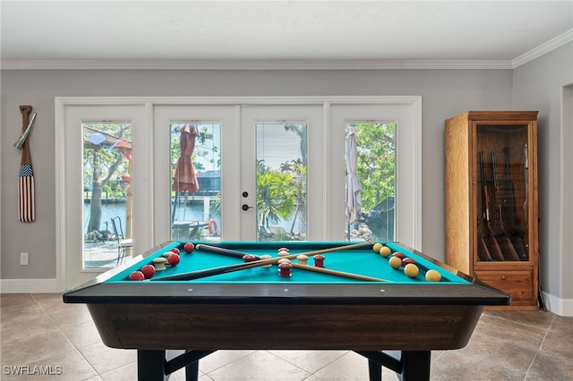 155 Donna Ct, Punta Gorda, FL 33950 - rec room featuring crown molding, baseboards, pool table, and stone tile floors