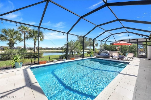 17476 Ashcomb Way, Estero, FL 33928 - outdoor pool with a water view, a patio, and glass enclosure