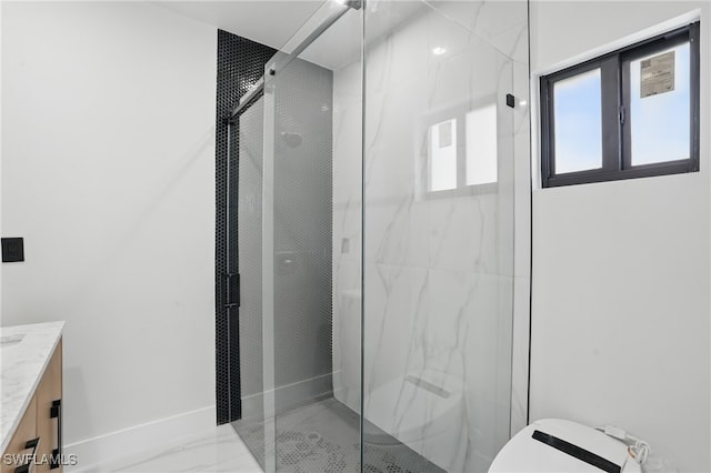 2815 45th St W, Lehigh Acres, FL 33971 - full bathroom with toilet, a marble finish shower, vanity, and healthy amount of natural light