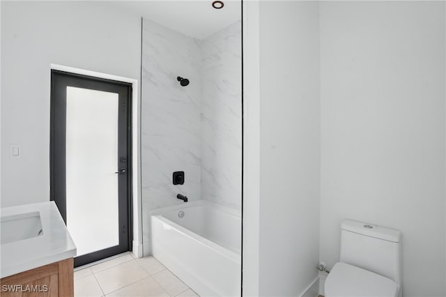 2815 45th St W, Lehigh Acres, FL 33971 - bathroom featuring vanity, toilet, shower / tub combination, and tile patterned floors