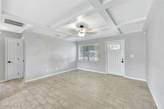 13820 2nd St, Fort Myers, FL 33905 - unfurnished room with coffered ceiling, baseboards, ceiling fan, and beamed ceiling