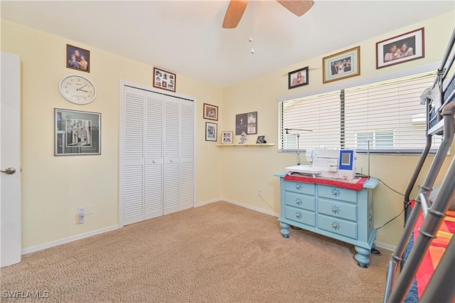 1826 SE 6th Ave, Cape Coral, FL 33990 - bedroom with carpet, a closet, baseboards, and a ceiling fan