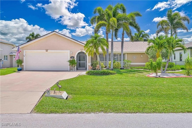 1826 SE 6th Ave, Cape Coral, FL 33990 - view of front of home featuring stucco siding, a front lawn, concrete driveway, and an attached garage