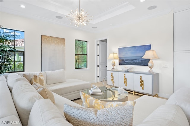 14500 Marsala Way, Naples, FL 34109 - living room with a chandelier, baseboards, crown molding, and recessed lighting