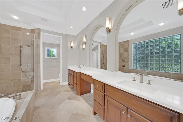 2366 Alexander Palm Dr, Naples, FL 34105 - full bathroom with double vanity, a shower stall, healthy amount of natural light, recessed lighting, and a bath