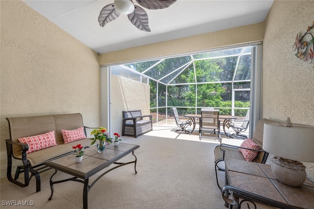 8279 Ibis Cove Cir Unit A136, Naples, FL 34119 - view of patio / terrace featuring ceiling fan and glass enclosure