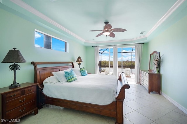 1128 NW 43rd Ave, Cape Coral, FL 33993 - bedroom with access to outside, ornamental molding, multiple windows, baseboards, and light tile patterned floors