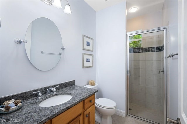 1128 NW 43rd Ave, Cape Coral, FL 33993 - full bathroom with a stall shower, vanity, toilet, and tile patterned floors