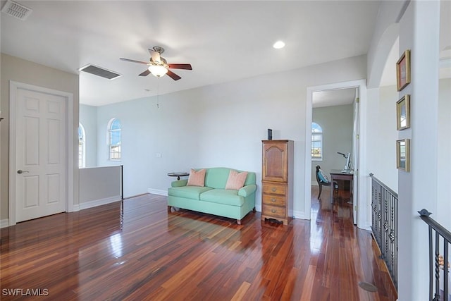 1128 NW 43rd Ave, Cape Coral, FL 33993 - living area featuring wood finished floors, a ceiling fan, healthy amount of natural light, baseboards, and recessed lighting