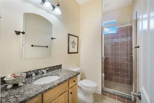 1128 NW 43rd Ave, Cape Coral, FL 33993 - bathroom with toilet, vanity, a shower stall, and tile patterned floors