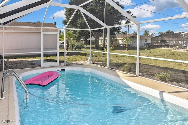 19006 Flamingo Rd, Fort Myers, FL 33967 - outdoor pool with a lanai, a lawn, and a patio area