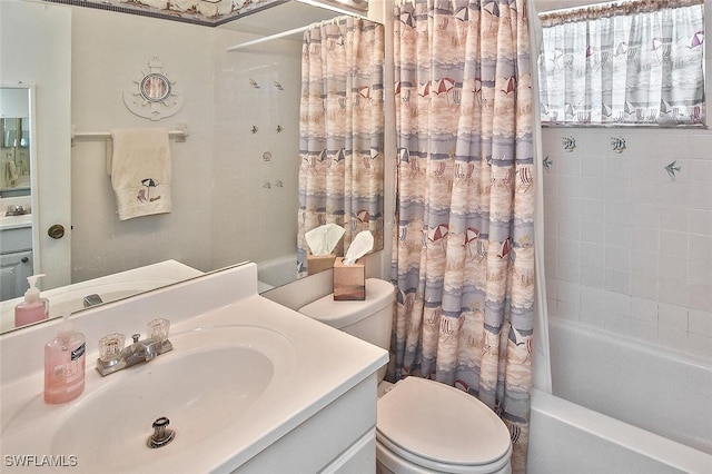 19006 Flamingo Rd, Fort Myers, FL 33967 - bathroom featuring toilet, shower / bathtub combination with curtain, and vanity